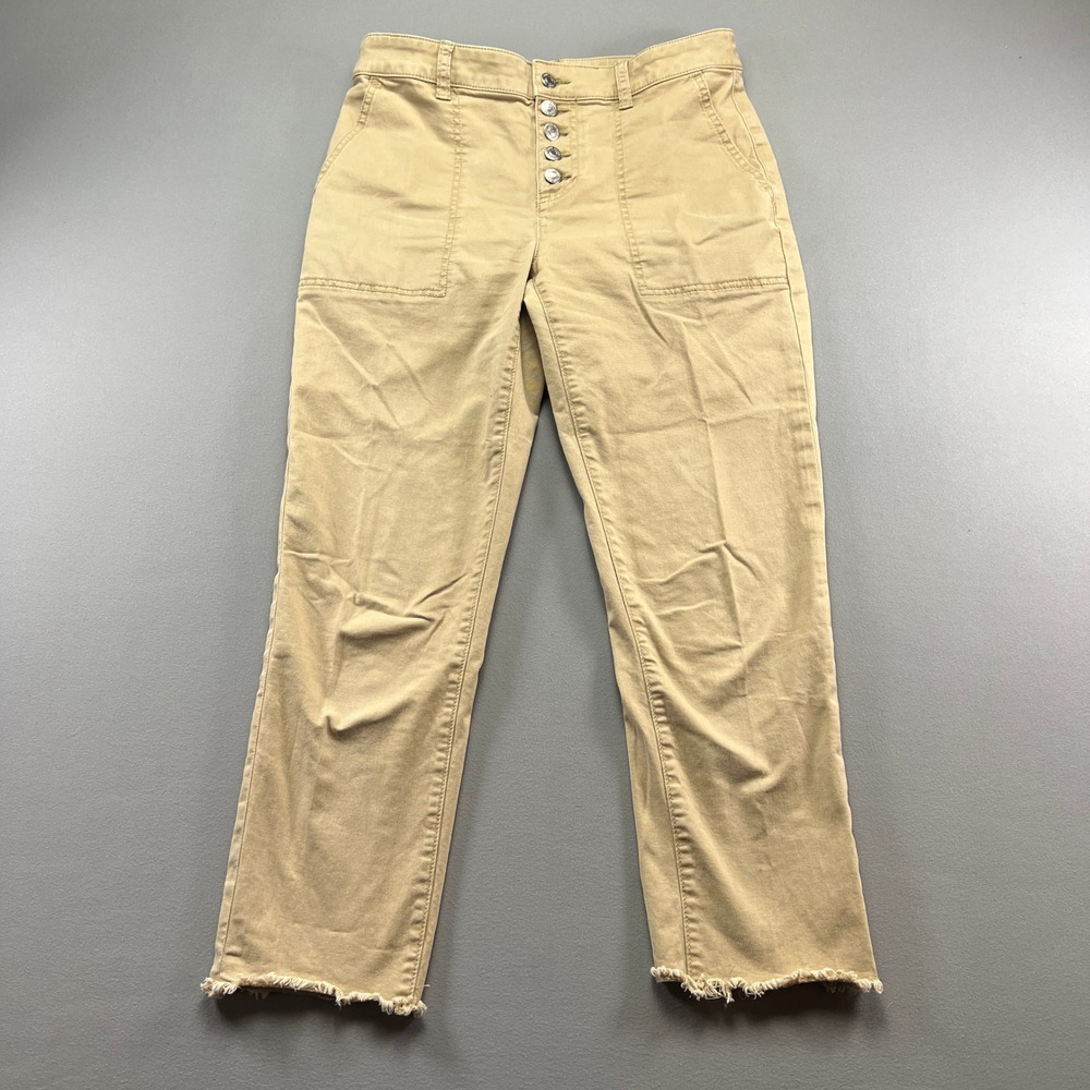 Loft Chino Pants Womens 4 Tan Cotton Stretch Resort Wear Straight Leg Frayed Hem